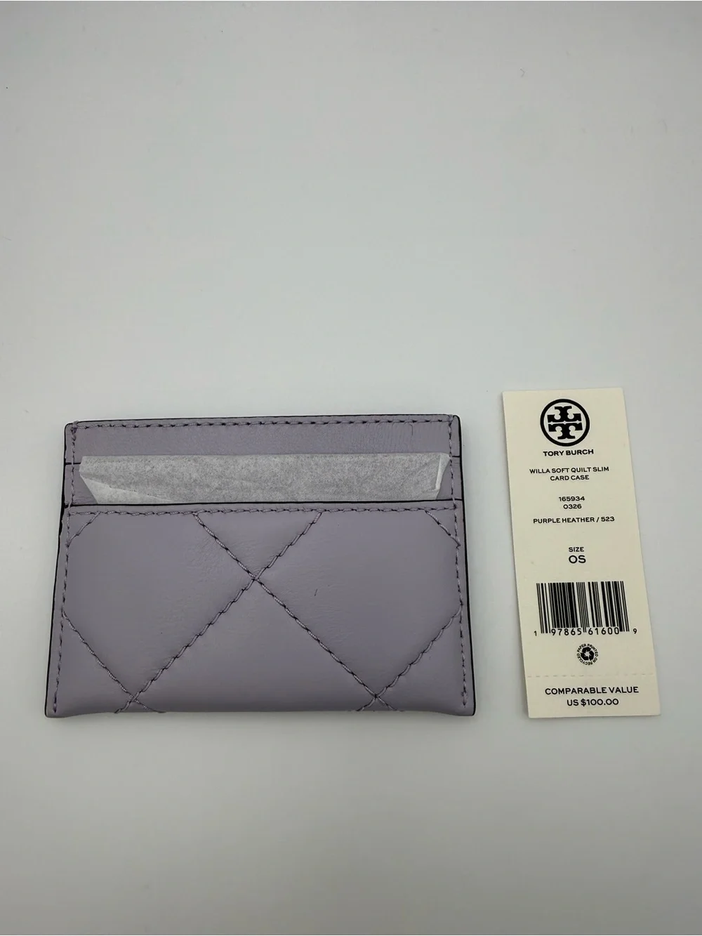 Tory Burch Willa Quilted Card Wallet, Purple, Logo, Women’s OS